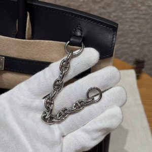 Hermes Birkin Rock 25 Bag Handmade In Volupto Calfskin Leather And Canvas Silver Hardware 89 Noir - Image 4