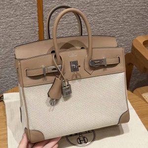 Alternative view of Hermes Birkin Toile H 25 Bag Handmade In Swift Calfskin Leather Canvas Silver Hardware 0M Chai