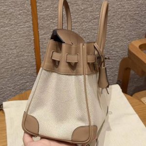 Hermes Birkin Toile H 25 Bag Handmade In Swift Calfskin Leather Canvas Silver Hardware 0M Chai - Image 22