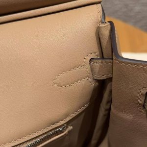 Hermes Birkin Toile H 25 Bag Handmade In Swift Calfskin Leather Canvas Silver Hardware 0M Chai - Image 17