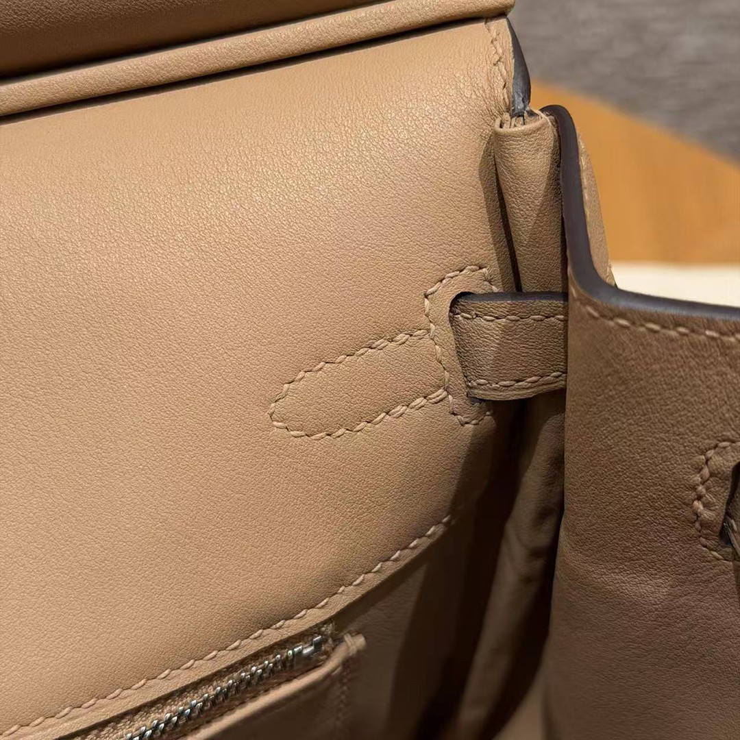Hermes Birkin Toile H 25 Bag Handmade In Swift Calfskin Leather Canvas Silver Hardware 0M Chai - Image 17