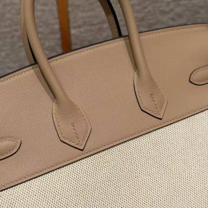 Hermes Birkin Toile H 25 Bag Handmade In Swift Calfskin Leather Canvas Silver Hardware 0M Chai - Image 13