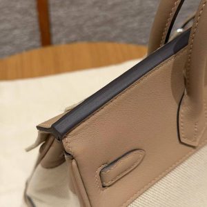 Hermes Birkin Toile H 25 Bag Handmade In Swift Calfskin Leather Canvas Silver Hardware 0M Chai - Image 11