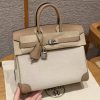 Hermes Birkin Toile H 25 Bag Handmade In Swift Calfskin Leather Canvas Silver Hardware 0M Chai