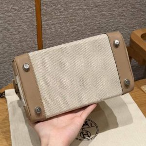 Hermes Birkin Toile H 25 Bag Handmade In Swift Calfskin Leather Canvas Silver Hardware 0M Chai - Image 7