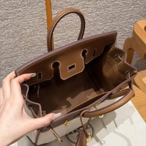 Hermes Birkin Toile H 25 Bag Handmade In Swift Calfskin Leather And Canvas Gold Hardware 37 Gold - Image 12