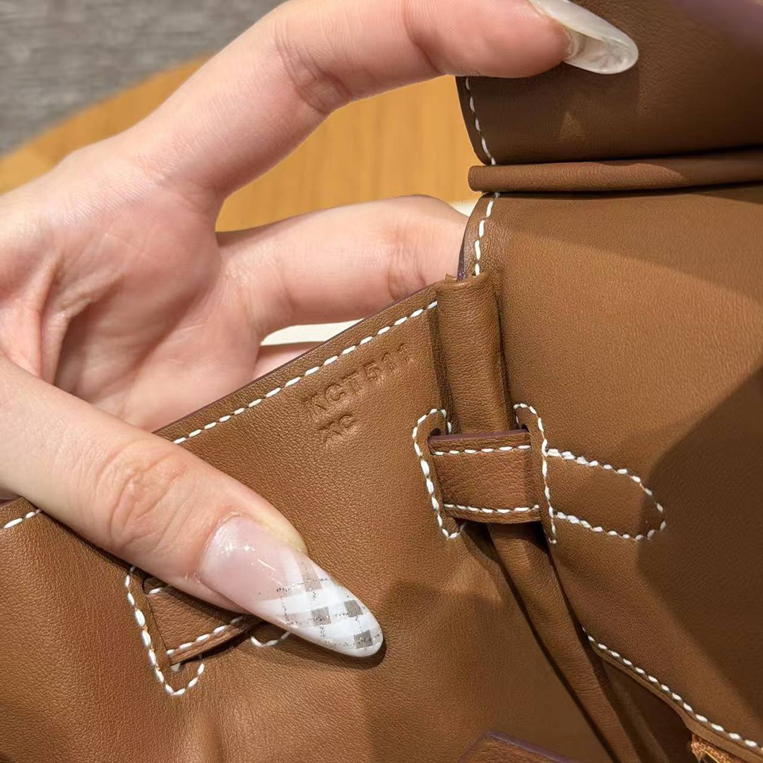 Hermes Birkin Toile H 25 Bag Handmade In Swift Calfskin Leather And Canvas Gold Hardware 37 Gold - Image 11