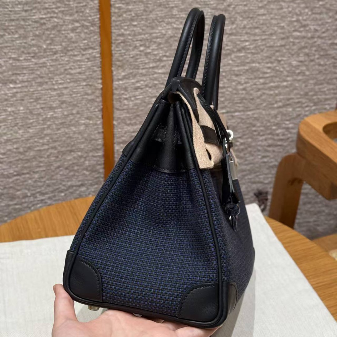 Hermes Birkin Toile H 25 Bag Handmade In Swift Calfskin Leather And Canvas 89 Noir - Image 2