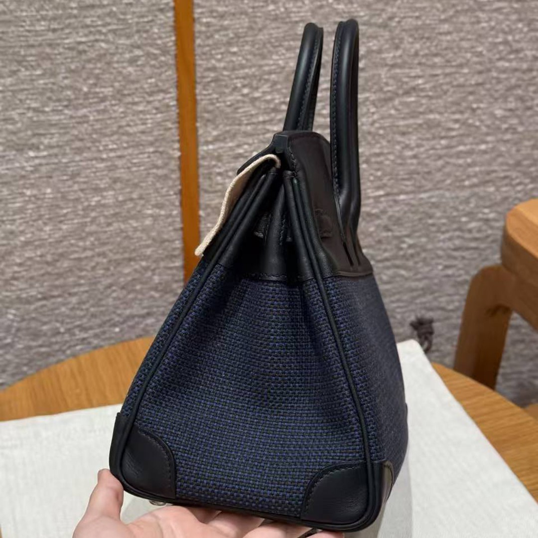 Hermes Birkin Toile H 25 Bag Handmade In Swift Calfskin Leather And Canvas 89 Noir - Image 17
