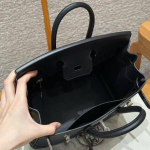 Hermes Birkin Toile H 25 Bag Handmade In Swift Calfskin Leather And Canvas 89 Noir - Image 15