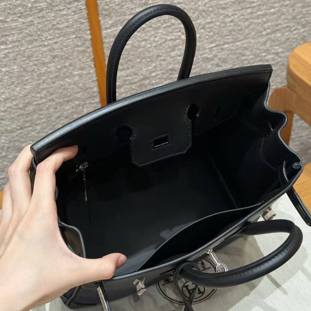 Hermes Birkin Toile H 25 Bag Handmade In Swift Calfskin Leather And Canvas 89 Noir - Image 15