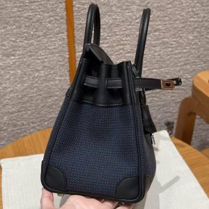 Hermes Birkin Toile H 25 Bag Handmade In Swift Calfskin Leather And Canvas 89 Noir - Image 8