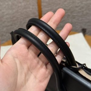 Hermes Birkin Toile H 25 Bag Handmade In Swift Calfskin Leather And Canvas 89 Noir - Image 4