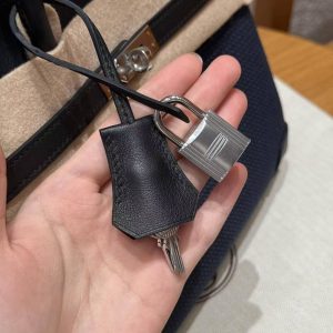 Hermes Birkin Toile H 25 Bag Handmade In Swift Calfskin Leather And Canvas 89 Noir - Image 3