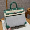 Hermes Birkin Toile H 25 Bag Handmade In Swift Calfskin Leather And Canvas Silver Hardware U4 Vert Vertigo