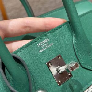 Hermes Birkin Toile H 25 Bag Handmade In Swift Calfskin Leather And Canvas Silver Hardware U4 Vert Vertigo - Image 14