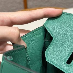 Hermes Birkin Toile H 25 Bag Handmade In Swift Calfskin Leather And Canvas Silver Hardware U4 Vert Vertigo - Image 13