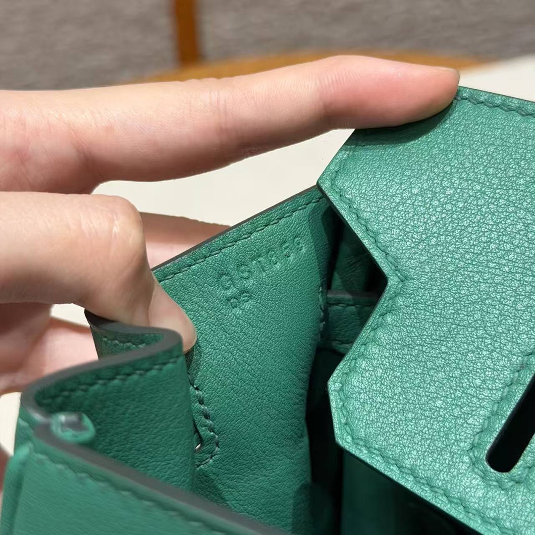 Hermes Birkin Toile H 25 Bag Handmade In Swift Calfskin Leather And Canvas Silver Hardware U4 Vert Vertigo - Image 13