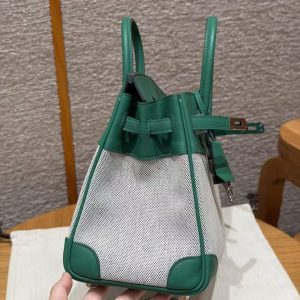 Hermes Birkin Toile H 25 Bag Handmade In Swift Calfskin Leather And Canvas Silver Hardware U4 Vert Vertigo - Image 10
