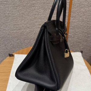 Hermes Birkin Touch 30 Bag Handmade In Togo Calfskin Leather And Matte Alligator Leather Gold Hardware 89 Noir - Image 16