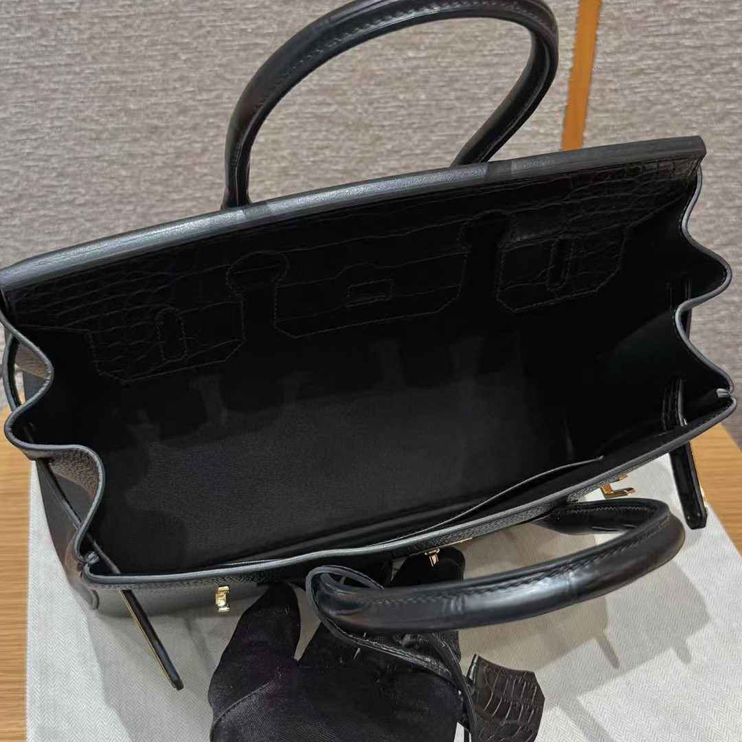 Hermes Birkin Touch 30 Bag Handmade In Togo Calfskin Leather And Matte Alligator Leather Gold Hardware 89 Noir - Image 15