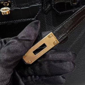 Hermes Birkin Touch 30 Bag Handmade In Togo Calfskin Leather And Matte Alligator Leather Gold Hardware 89 Noir - Image 13