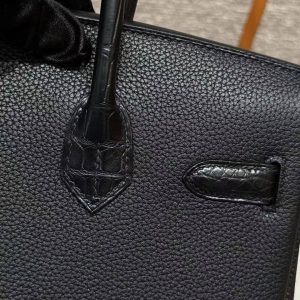 Hermes Birkin Touch 30 Bag Handmade In Togo Calfskin Leather And Matte Alligator Leather Gold Hardware 89 Noir - Image 9