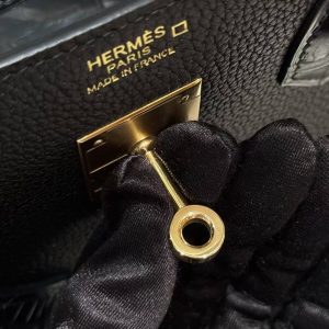 Hermes Birkin Touch 30 Bag Handmade In Togo Calfskin Leather And Matte Alligator Leather Gold Hardware 89 Noir - Image 7