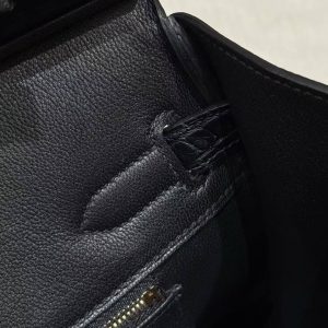 Hermes Birkin Touch 30 Bag Handmade In Togo Calfskin Leather And Matte Alligator Leather Gold Hardware 89 Noir - Image 5