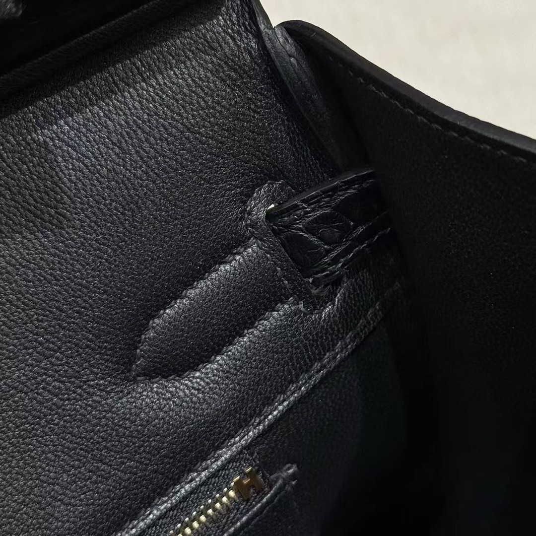 Hermes Birkin Touch 30 Bag Handmade In Togo Calfskin Leather And Matte Alligator Leather Gold Hardware 89 Noir - Image 5