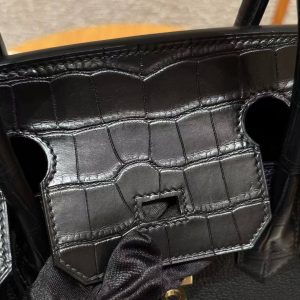 Hermes Birkin Touch 30 Bag Handmade In Togo Calfskin Leather And Matte Alligator Leather Gold Hardware 89 Noir - Image 4