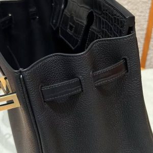 Hermes Birkin Touch 30 Bag Handmade In Togo Calfskin Leather And Matte Alligator Leather Gold Hardware 89 Noir - Image 3