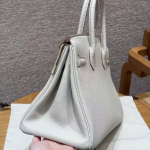 Hermes Birkin Touch 30 Bag Handmade In Togo Calfskin Leather And Matte Alligator Leather Silver Hardware 8L Beton - Image 27