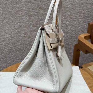 Hermes Birkin Touch 30 Bag Handmade In Togo Calfskin Leather And Matte Alligator Leather Silver Hardware 8L Beton - Image 26