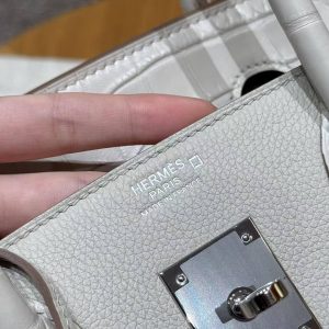 Hermes Birkin Touch 30 Bag Handmade In Togo Calfskin Leather And Matte Alligator Leather Silver Hardware 8L Beton - Image 23