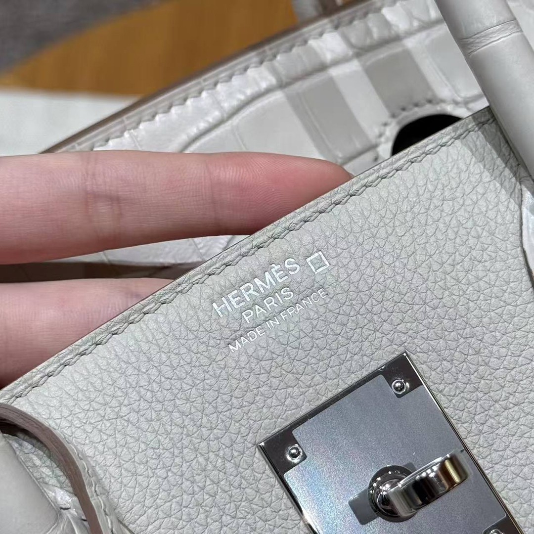 Hermes Birkin Touch 30 Bag Handmade In Togo Calfskin Leather And Matte Alligator Leather Silver Hardware 8L Beton - Image 23