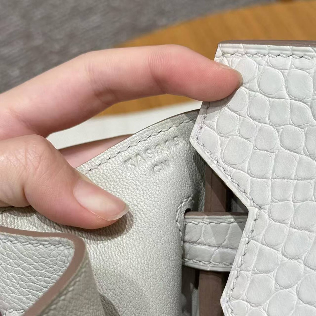 Hermes Birkin Touch 30 Bag Handmade In Togo Calfskin Leather And Matte Alligator Leather Silver Hardware 8L Beton - Image 22