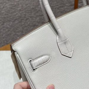 Hermes Birkin Touch 30 Bag Handmade In Togo Calfskin Leather And Matte Alligator Leather Silver Hardware 8L Beton - Image 18