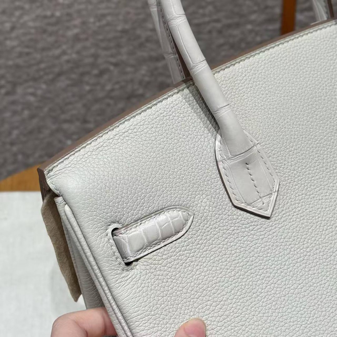 Hermes Birkin Touch 30 Bag Handmade In Togo Calfskin Leather And Matte Alligator Leather Silver Hardware 8L Beton - Image 18