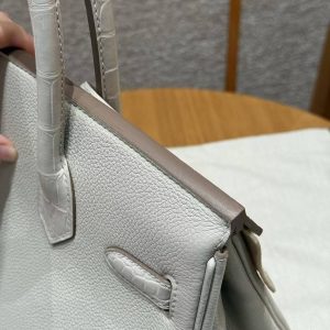 Hermes Birkin Touch 30 Bag Handmade In Togo Calfskin Leather And Matte Alligator Leather Silver Hardware 8L Beton - Image 15