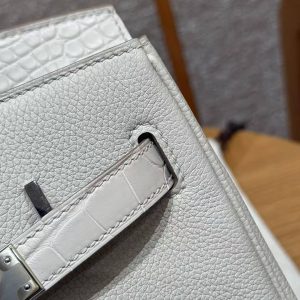 Hermes Birkin Touch 30 Bag Handmade In Togo Calfskin Leather And Matte Alligator Leather Silver Hardware 8L Beton - Image 13