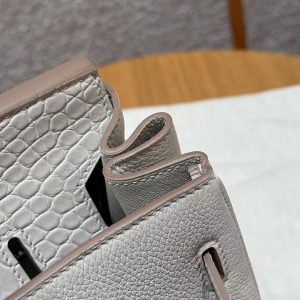 Hermes Birkin Touch 30 Bag Handmade In Togo Calfskin Leather And Matte Alligator Leather Silver Hardware 8L Beton - Image 12