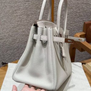 Hermes Birkin Touch 30 Bag Handmade In Togo Calfskin Leather And Matte Alligator Leather Silver Hardware 8L Beton - Image 11