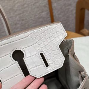 Hermes Birkin Touch 30 Bag Handmade In Togo Calfskin Leather And Matte Alligator Leather Silver Hardware 8L Beton - Image 8