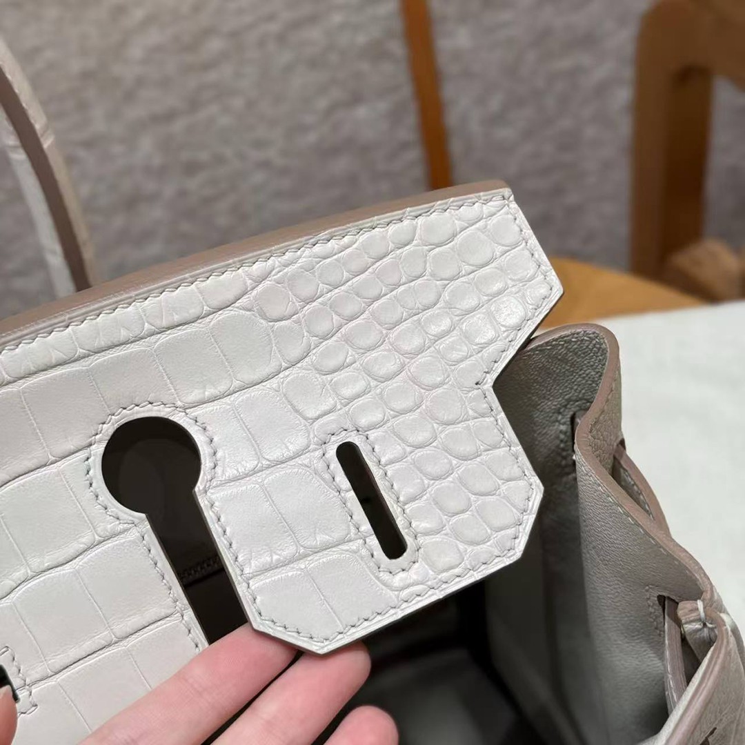 Hermes Birkin Touch 30 Bag Handmade In Togo Calfskin Leather And Matte Alligator Leather Silver Hardware 8L Beton - Image 8