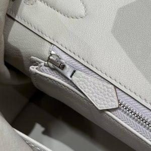 Hermes Birkin Touch 30 Bag Handmade In Togo Calfskin Leather And Matte Alligator Leather Silver Hardware 8L Beton - Image 6