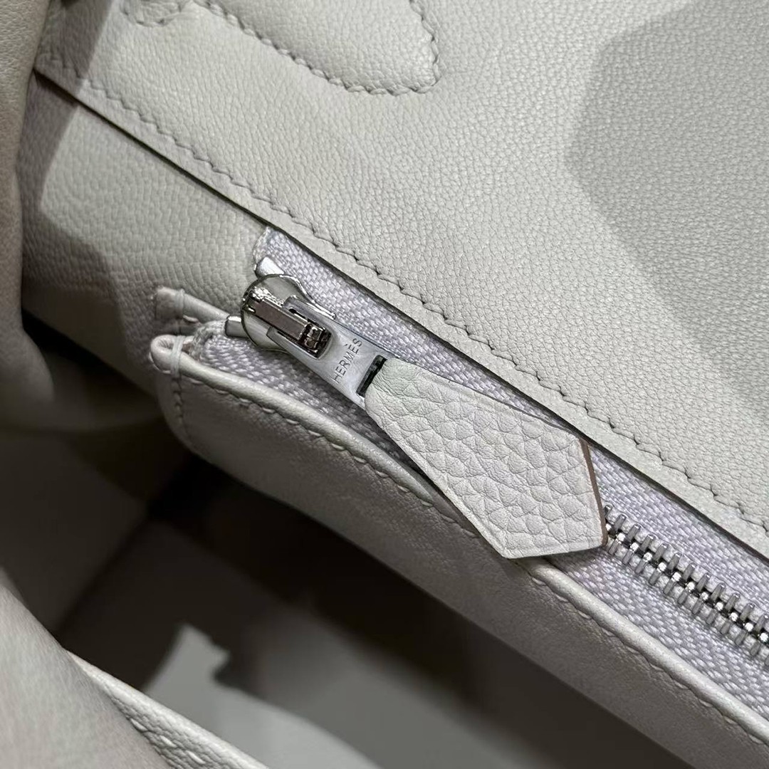 Hermes Birkin Touch 30 Bag Handmade In Togo Calfskin Leather And Matte Alligator Leather Silver Hardware 8L Beton - Image 6