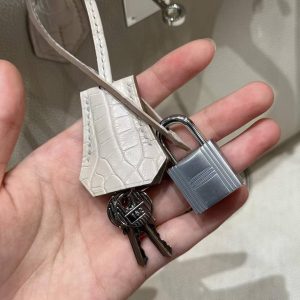 Hermes Birkin Touch 30 Bag Handmade In Togo Calfskin Leather And Matte Alligator Leather Silver Hardware 8L Beton - Image 5