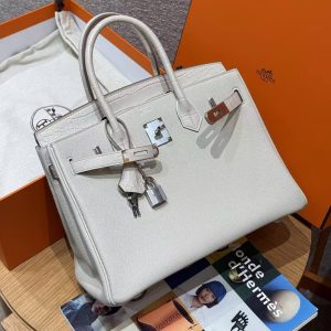 Hermes Birkin Touch 30 Bag Handmade In Togo Calfskin Leather And Matte Alligator Leather Silver Hardware 8L Beton - Image 3