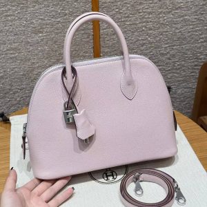 Hermes Bolide 1923 25 Bag Handmade In Chèvre Goatskin Leather Silver Hardware 09 Mauve Pale